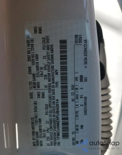 2023 Ford Escape St Line из США, поврежденный, VIN 1FMCU0MZ5PUB42014